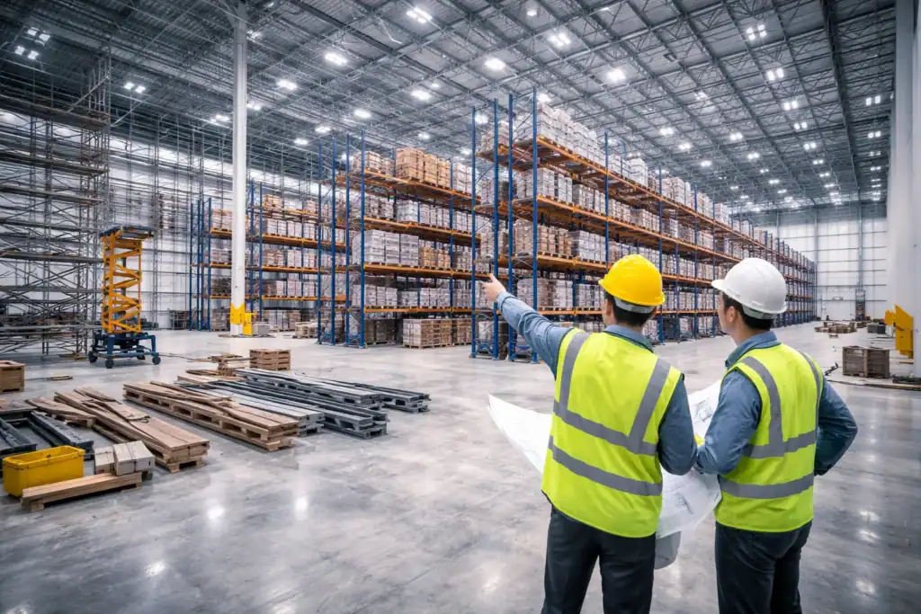reformas de naves industriales en Madrid con racks y almacenes logísticos