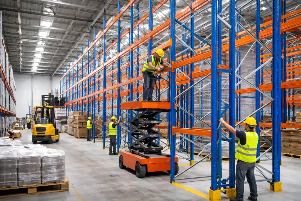 instalación de racks industriales en almacén logístico